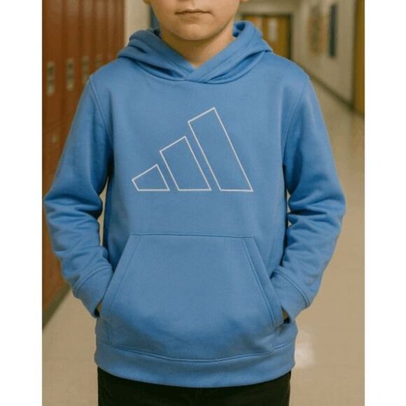 Adidas Youth Blue Pullover Hoodie Athletic Fit with Kangaroo Pocket S - Picture 1 of 8